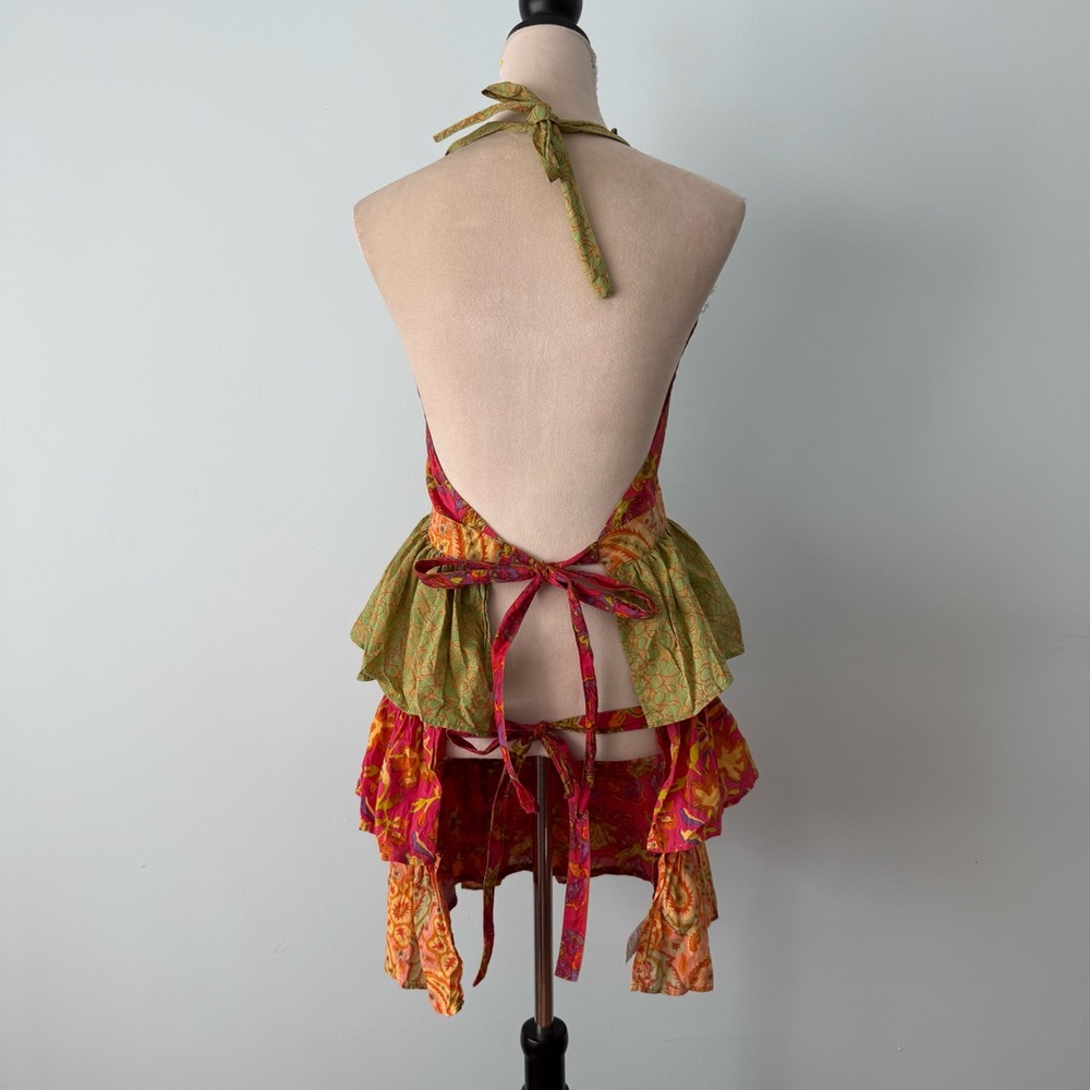 🌺 Pier 1 Imports Boho Ruffle Apron Open Back Tiered Cotton - Picture 5 of 10